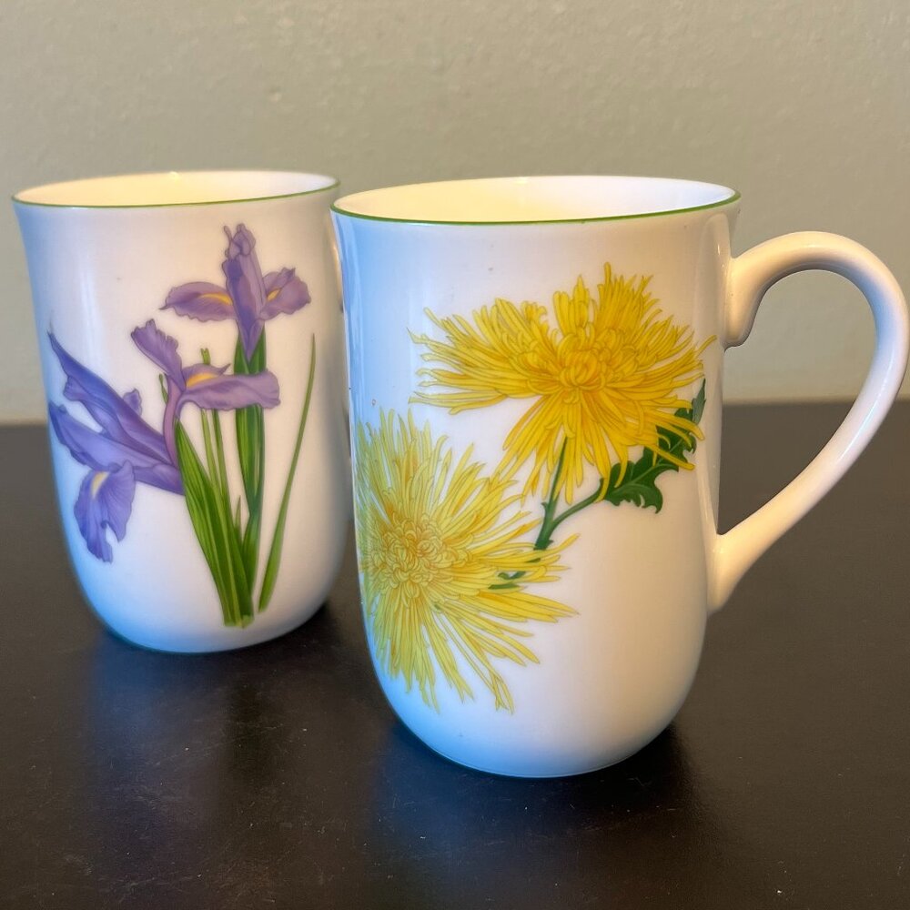 Otagiri American Garden Mugs Set of 2 Rose Baxter Iris Chrysanthemum Vintage Cup